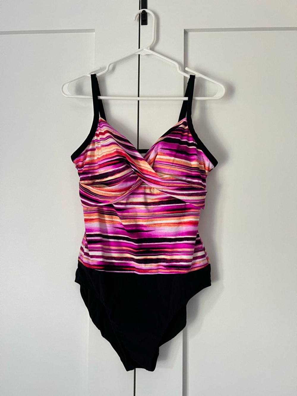 Christina Swimwear Multicolor Pink Stripe One-Piece Swimsuit with Black Trim